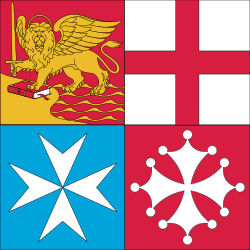 Bandera con los emblemas de Venecia, Génova, Pisa y Amalfi