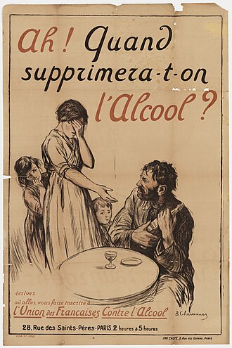 Cartel de la Unión de Francesas contra el Alcohol solicitando templanza