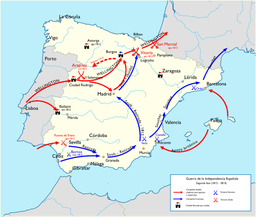 Mapa de las campañas previas y posteriores a la batalla de Vitoria