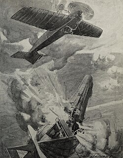 Representación artística de la destrucción del zepelín LZ37