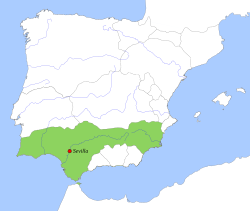 Mapa general de la expansión territorial de la Taifa de Sevilla hacia el año 1080