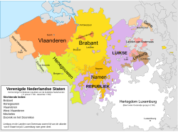 Mapa de las provincias que formaron los Estados Belgas Unidos