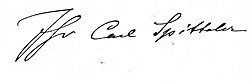 Firma y detalles personales de Carl Spitteler