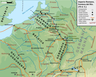 Mapa del noreste de la Galia alrededor del año 70