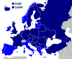 Mapa de países europeos con despliegue de TDT