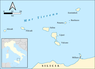 Mapa detallado del archipiélago de las Islas Eolias