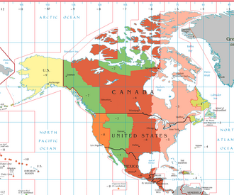 Mapa de la zona horaria del Atlántico del subcontinente norteamericano