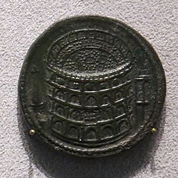 Sestercio romano con la representación del Coliseo