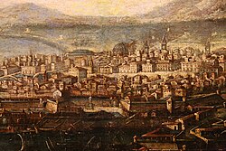 Pintura histórica que muestra una vista de Livorno en el siglo XVIII