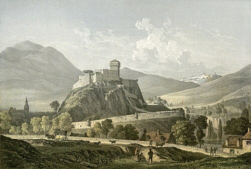 Vista histórica de Lourdes en 1860 por Charles Mercereau