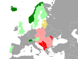 Mapa histórico de los países miembros y antiguos integrantes de la EFTA