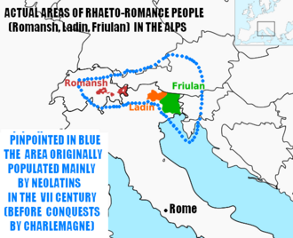 Mapa histórico de la distribución de las lenguas retorromances