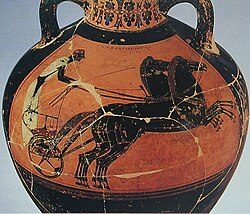 Representación de una carrera de caballos en la Antigua Grecia