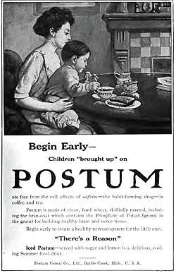 Envase de la bebida sustituta del café denominada Postum.