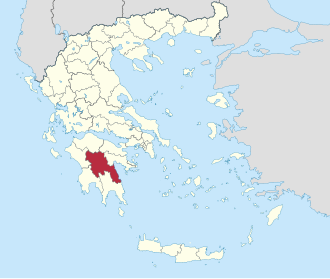 Mapa de la unidad periférica de Arcadia en Grecia