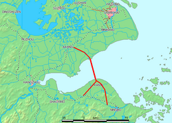 Mapa detallado de la bahía de Hangzhou y la ubicación del puente