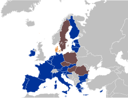Mapa detallado de los Estados miembros participantes en la Unión Económica y Monetaria.