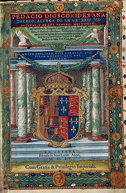 Ejemplar impreso en vitela de la obra Pedacio Dioscorides anazarbeo traducido por Andrés de Laguna