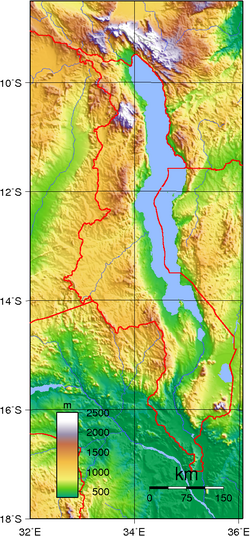 Mapa topográfico de Malaui