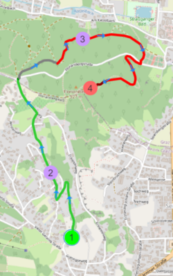 Una ruta marcada con múltiples waypoints en un sistema de navegación.