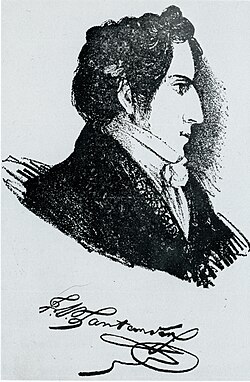 Grabado del boceto biográfico de Francisco de Paula Santander realizado en 1829