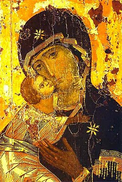 Detalle del icono de la Virgen de Vladímir del siglo XII