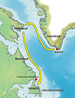 Mapa histórico que muestra la ruta de los nórdicos desde Groenlandia hasta Vinland