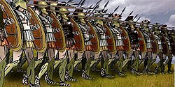 Reconstrucción moderna de soldados griegos en formación de falange