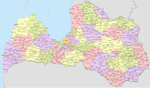 Mapa de la organización territorial de Letonia