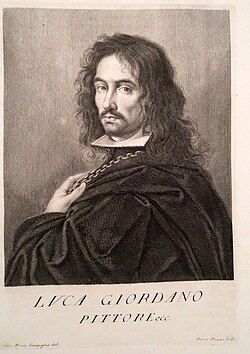 Retrato de Luca Giordano en un aguafuerte del siglo XVIII