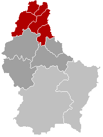 Mapa detallado de las cinco comunas del Cantón de Clervaux