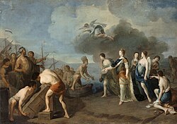 Alegoría del descubrimiento de América, pintura atribuida a Jean-Baptiste Descamps