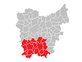 Mapa que muestra los municipios en las Ardenas flamencas