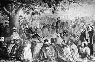 Cornelio Saavedra Rodríguez negociando con loncos mapuches