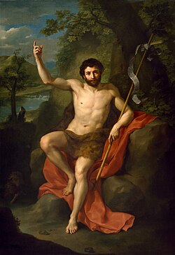 Pintura histórica que representa a Juan el Bautista predicando en el desierto.