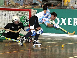 Jugador argentino de hockey sobre patines durante el Campeonato del Mundo de 2007.