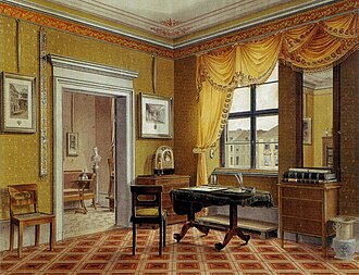 Retrato interior de un salón en estilo Biedermeier en Berlín por Leopold Zielcke