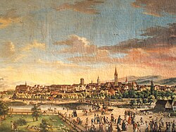 Ilustración histórica de Sibiu por Frans Neuhauser en 1808