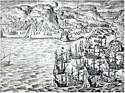 Ataque de Van der Does a la ciudad de Las Palmas de Gran Canaria según grabado holandés del siglo XVII
