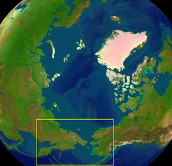 Representación gráfica del puente de Beringia