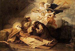 Pintura que representa la muerte de San Antonio Abad por Antonio Viladomat.