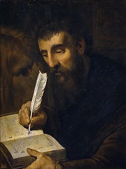 San Marcos Evangelista representado en un óleo sobre tela de Artus Wolffort del siglo XVII