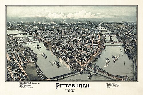 Litografía histórica de Pittsburgh de 1902