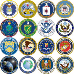 Colección de emblemas y logotipos correspondientes a las diversas agencias miembro de la Comunidad de Inteligencia