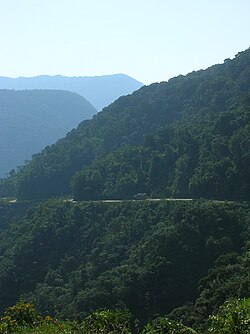Carretera cruzando Los Yungas en Bolivia.