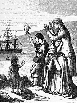 Despedida de un barco de emigrantes que parte de Irlanda