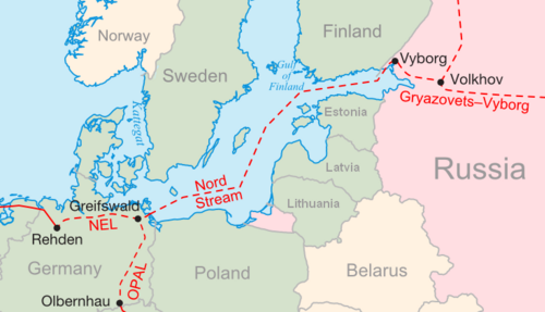 Mapa de localización del gasoducto Nord Stream entre Rusia y Alemania