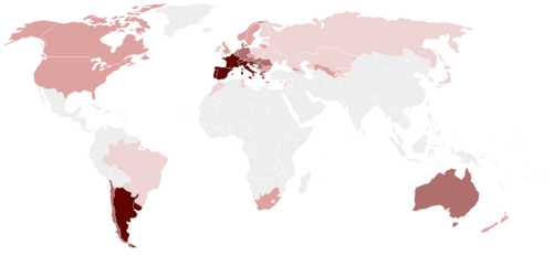 Mapa de consumo mundial de vino per capita