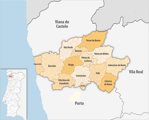 Mapa del distrito de Braga