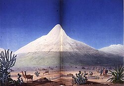 Dibujo del volcán Chimborazo por Humboldt y Bonpland